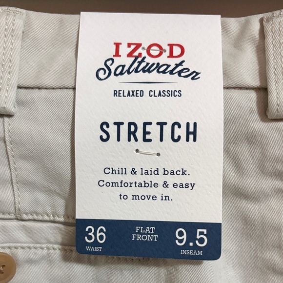 Izod Men's Flat Front Beige Shorts - Picture 2 of 4
